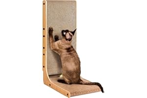EHEYCIGA Cardboard Cat Scratcher for Indoor Cats, 68 CM L Shaped Vertical Cat Scratching Pad with Ball Cat Toy, Large Cat Scr