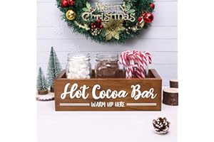 XYLOLFSTY Hot Cocoa Bar Box Hot Chocolate Bar Tray Hot Cocoa Station Sign Wooden Farmhouse Decor Kitchen Organizer Wood Winter Decor Storage Holiday Decor