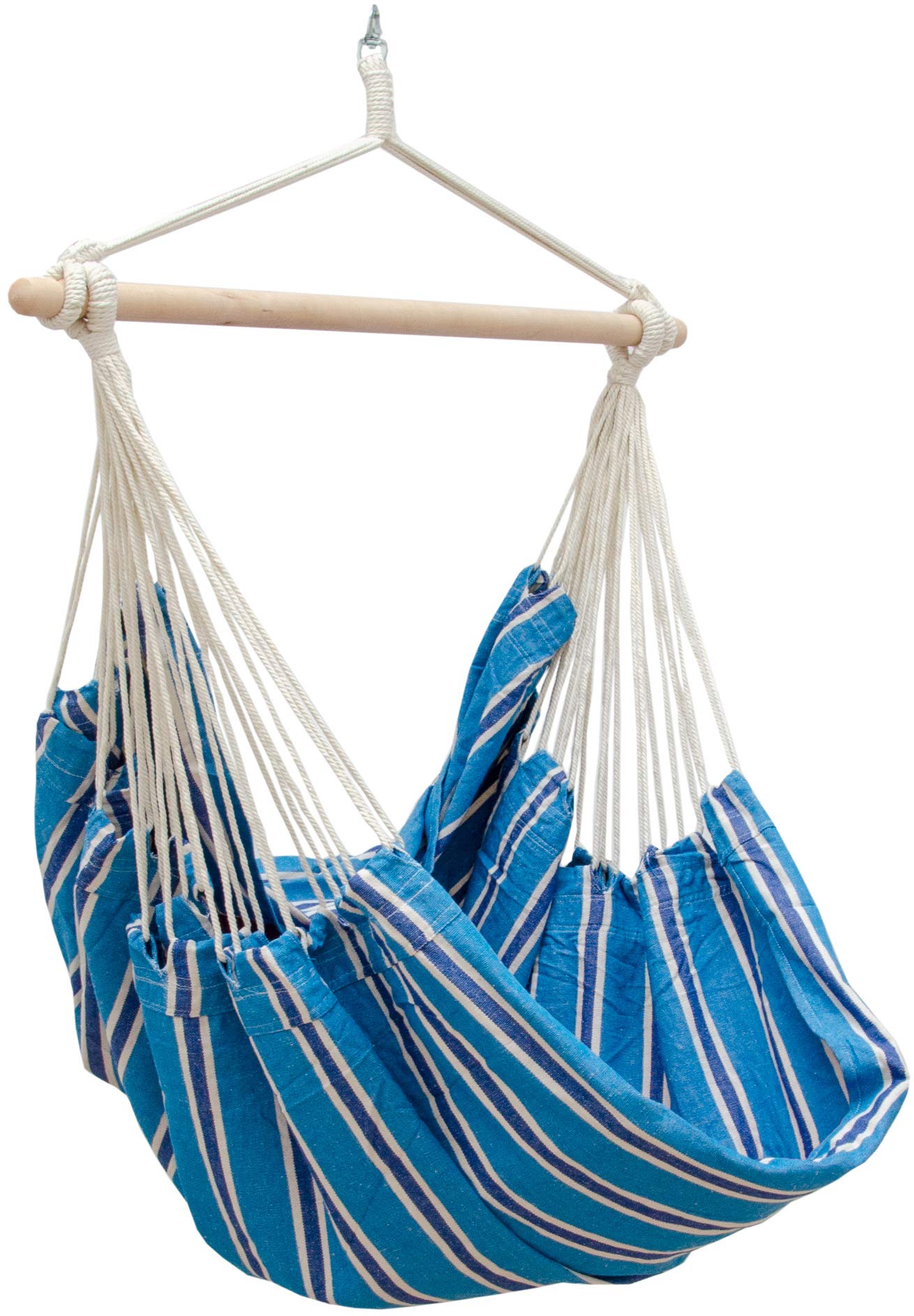 AMANKA XXL Outdoor Hammock Chair 185x130 cm - 2 Seater Hanging Swing up to 150 kg - Garden Lounger with Wooden Bar - Indoor Relaxing Seat for Bedrooms - Swinging Relax Pod for Patio, Balcony & Camping