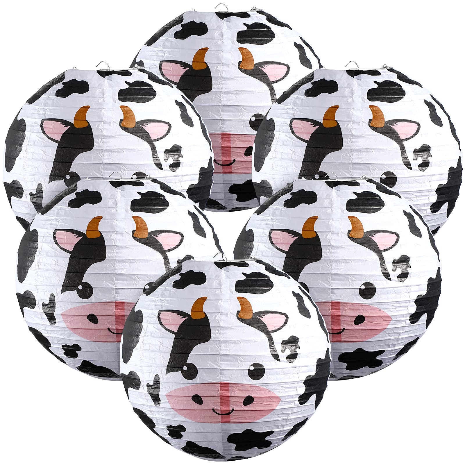 6 Pieces Cow Party Decorations Farm Cow Paper Lanterns Cow Barnyard Farm Lanterns Cow Party Hanging Lanterns for Kids Baby Shower Western Cowboy Theme Birthday Party Decorations Supplies
