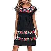 YZXDORWJ Women Embroidered Mexican Peasent Lace Short Sleeves Dress