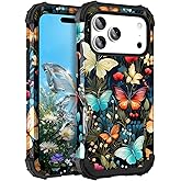 Hocase for iPhone 17 Pro Case 6.3", Heavy Duty Shockproof Protection Soft Silicone Rubber+Hard Plastic Bumpers Hybrid Protective Case for iPhone 17 Pro 2025 - Joyful Butterfly