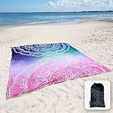 Sunlit Silky Soft 85"x72" Boho Sand Proof Beach Blanket Sand Proof Mat with Corner Pockets and Mesh Bag for Beach Party, Trav