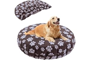 BALAPET Washable Dog Bed Covers Replacement Round Waterproof Bed Cover for Dog Soft Pet Bed Cover with Lovely Dog Paw Print and Double-Sided Usable Design,Cover Only(Brown,45 * 45 * 11in)