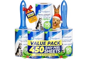 PetLovers Extra Sticky Lint Roller Mega Value Set 450 Sheets for Pet Hair Removal and Clothes, Dog and Cat Lint Remover 5 Pack
