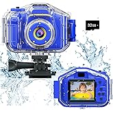 Agoigo Kids Waterproof Camera - Children Underwater HD Video Digital Camcorder, Portable Travel Toy for Toddler - Ideal Christmas Birthday Gifts for Boys Girls Age 3-12 with 32GB Card (Dark Blue)