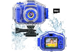Agoigo Kids Waterproof Camera - Children Underwater HD Video Digital Camcorder, Portable Travel Toy for Toddler - Ideal Christmas Birthday Gifts for Boys Girls Age 3-12 with 32GB Card (Dark Blue)