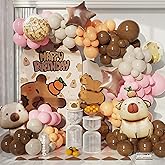 PageebO Capybara Birthday Decorations, 146Pcs Pastel Pink and Orange Balloons with Cute Animal Balloons for Capybara Party Favors Gifts Gender Reveal Baby Shower Supplies Girl Birthday Decorations