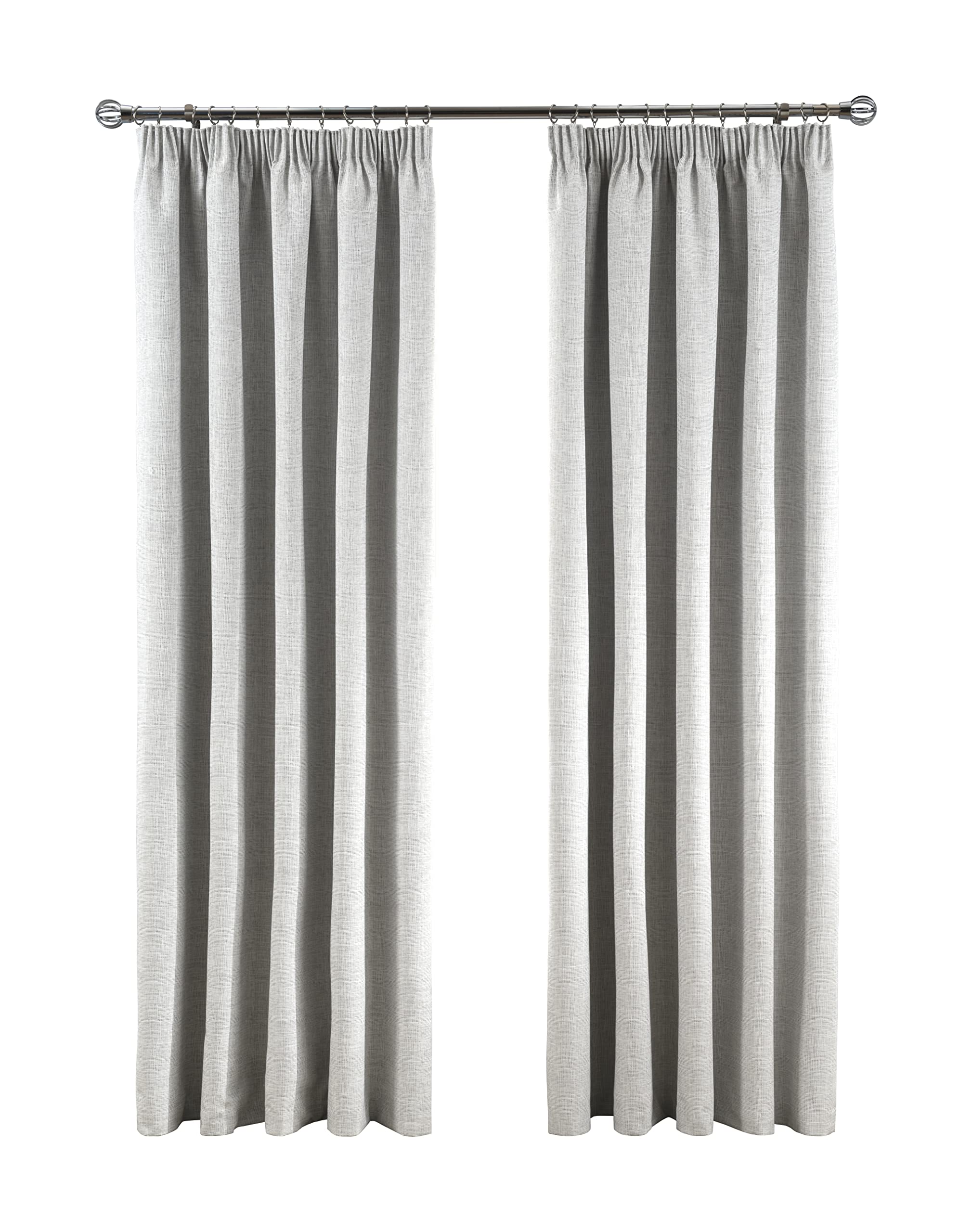 Sleepdown Textured Rib Weave Pencil Pleat Blackout Lined Curtains Thermal Insulated for Bedroom and Living Room, Grey, 2 Panels, 2 x 46" x 72"