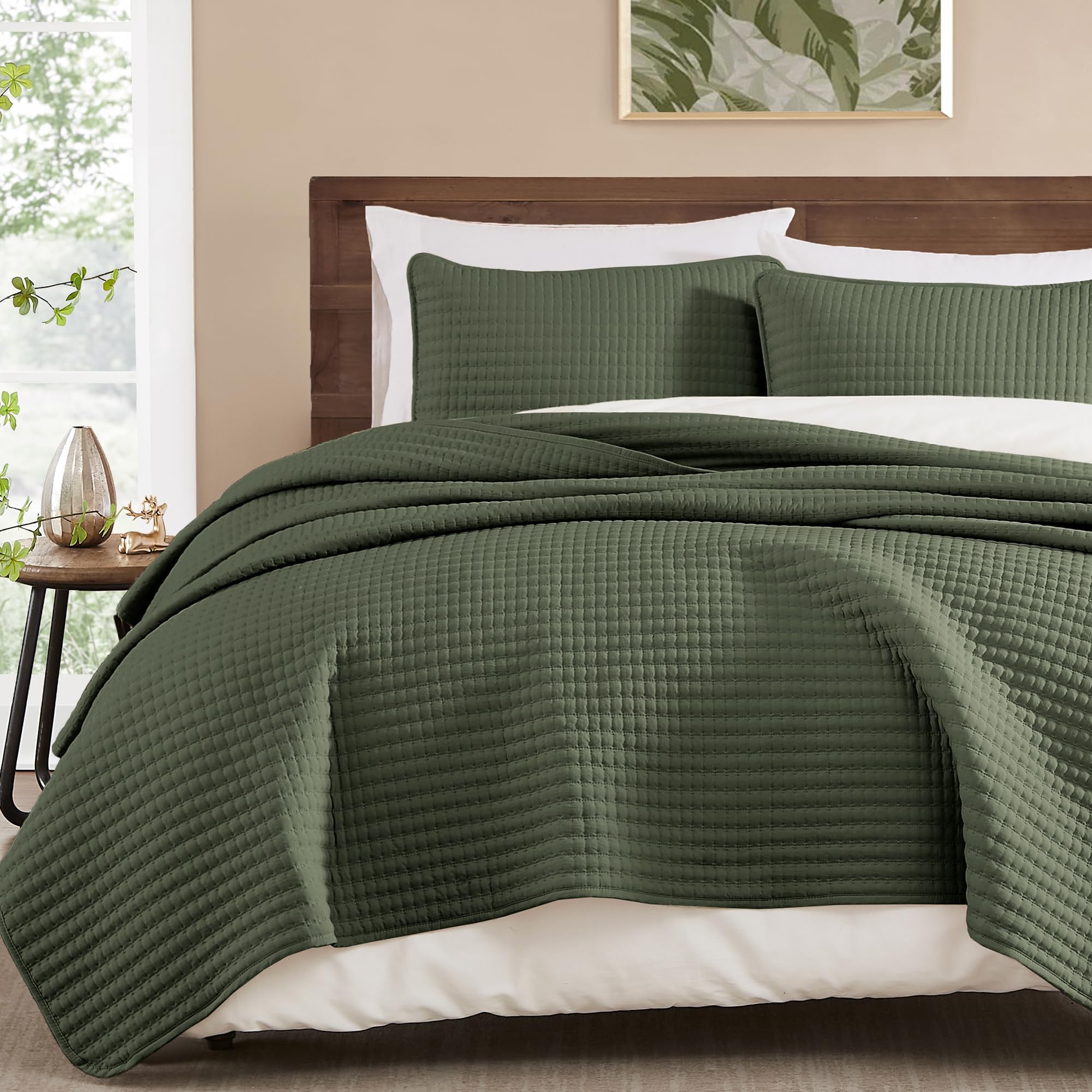 Photo 1 of WRENSONGE Twin Quilt-2 Pieces Lightweight Bedspreads Olive Green Twin Quilt Bedding Set for All Seasons, Soft Summer Coverlet Suitable for Bed, Couch, Quilt Blanket