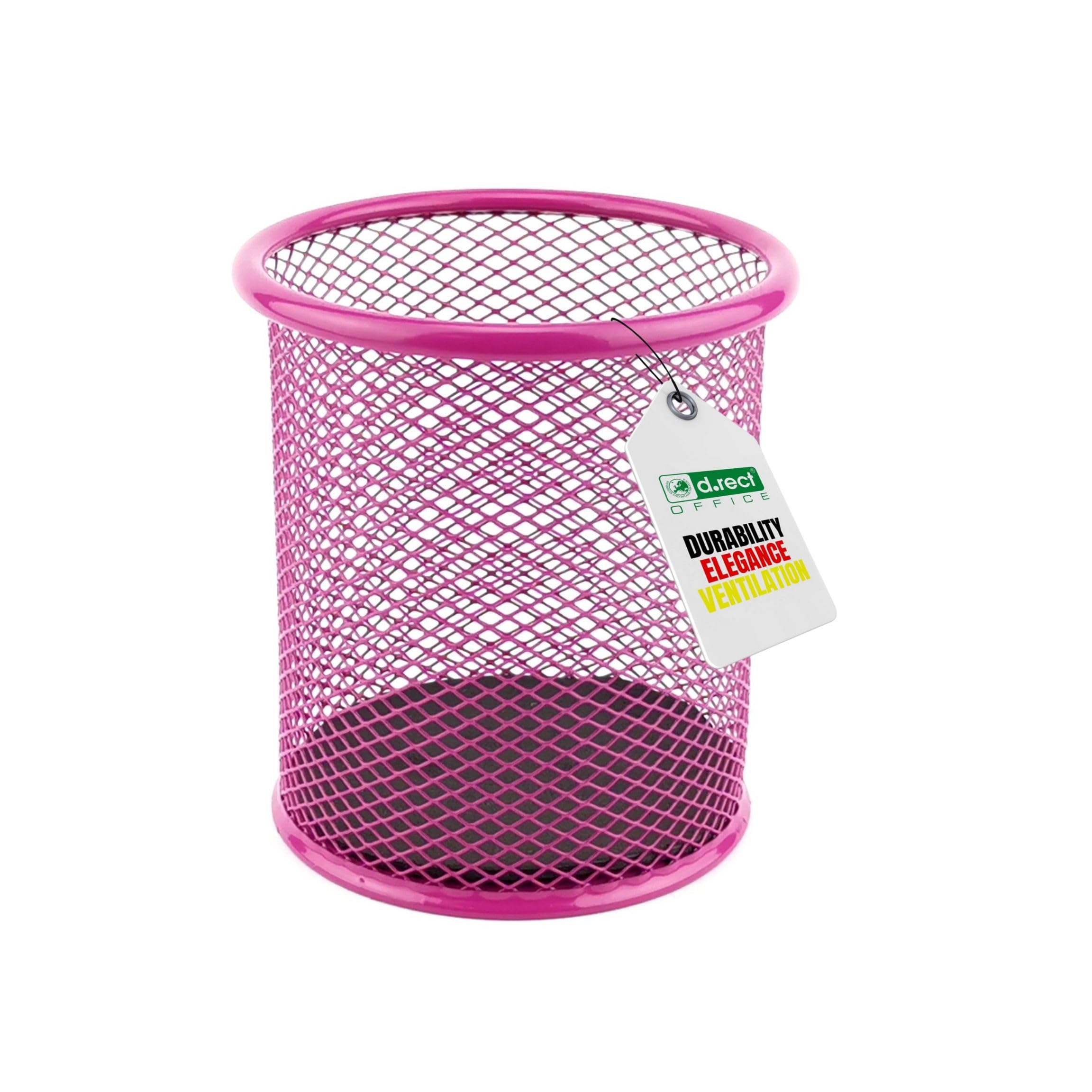 Leviatan Round Mesh Metal Pencil Holder – Ø 91mm Pen Pot – Pink Stationery Cup for Desk Organisation – Office, Home or School Use