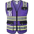 JKSafety Hi Vis Reflective Safety Vests for Men Women High Visibility Vest with Pockets Mesh Fabric Construction Safety Apparel Neon Vest for Work (220-PurpleB XXL)