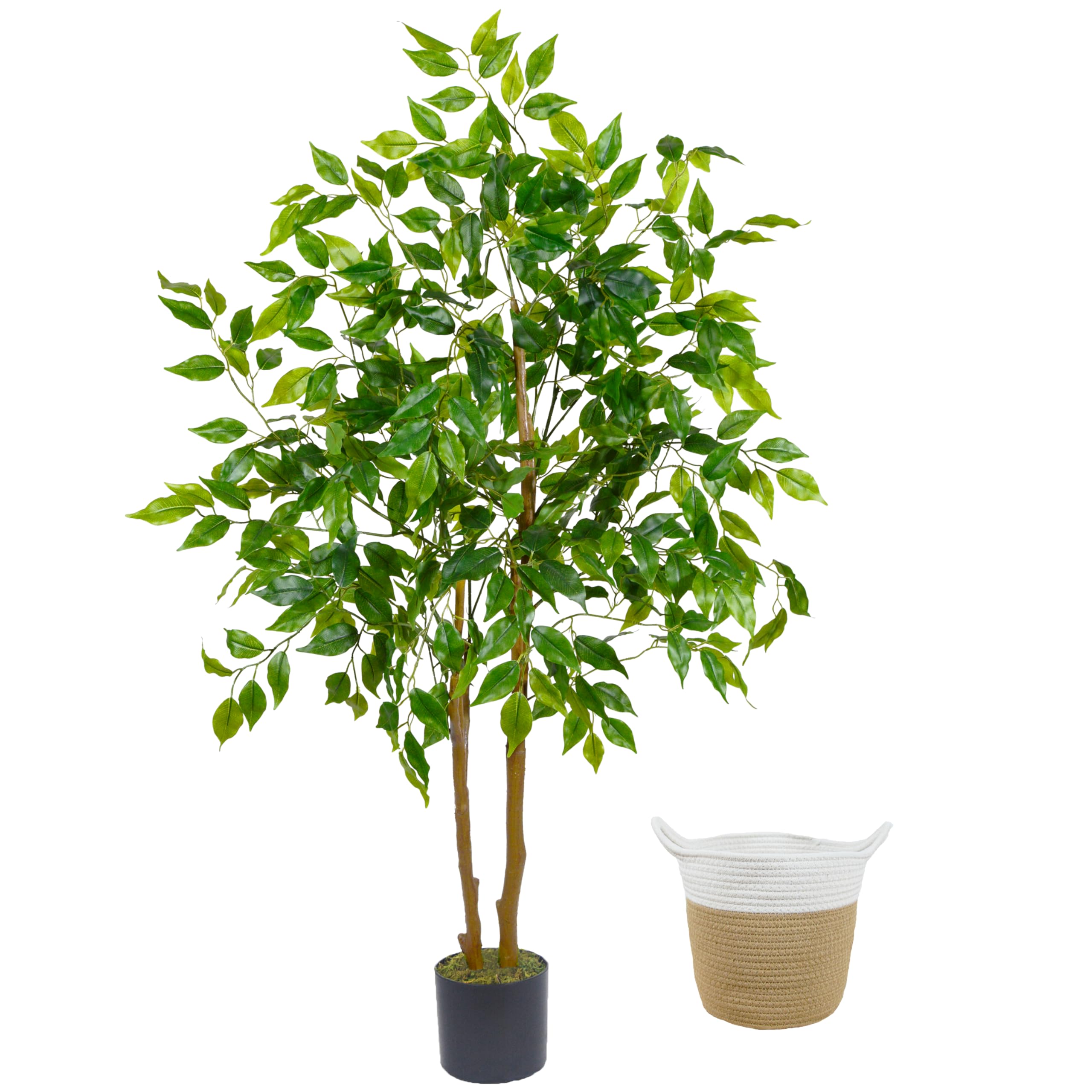 Photo 1 of Warmplants Artificial Ficus Tree, 4ft Tall Fake Ficus Tree with Basket, Faux Plant for Indoor Outdoor Home Livingroom Office Garden Porch Décor
