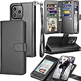 Tekcoo Wallet Case Compatible with iPhone 16 Pro Max (6.9 inch) 2024 Luxury ID Cash Credit Card Slots Holder Carrying Pouch Folio Flip PU Leather Cover [Detachable Magnetic Hard Case] Strap [Black]