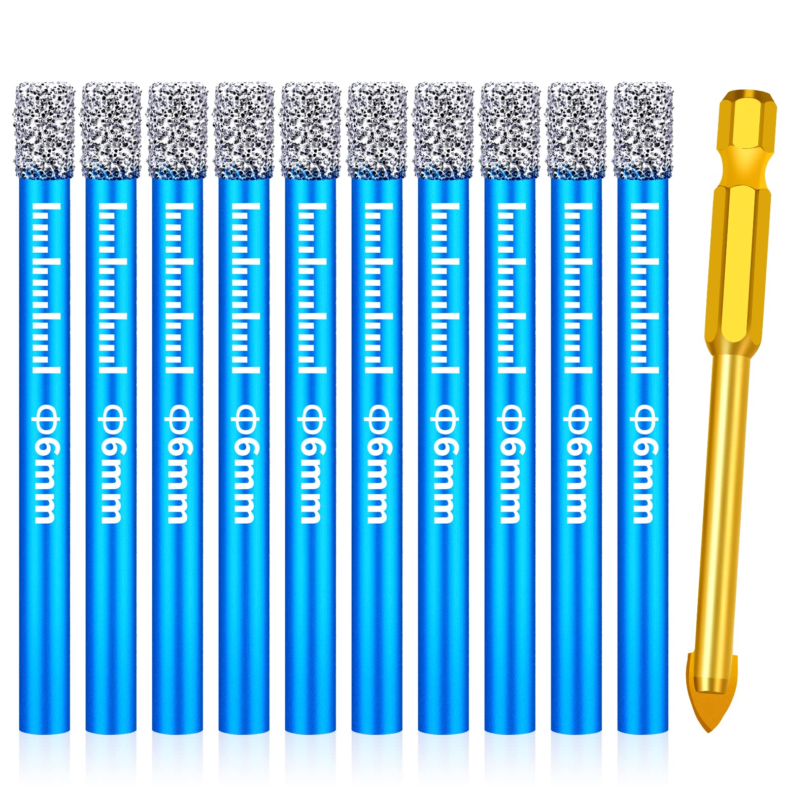 11 Piece Tile Drill Bit Set for Hard Tiles 6 mm Diamond Drill and 6 mm Carbide Drill Metal Drill for Ceramic, Granite, Glass, Porz