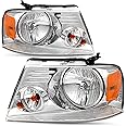 SOCKIR Headlight Assembly Compatible with 2004-2008 Ford F150 Pickup / 2006-2008 Lincoln Mark LT Passenger and Driver Side (Chrome Housing with Amber Reflector)