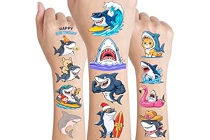 Shark Pre-cut Temporary Tattoos - 48PCS Cute Birthday Party Favors and Understated Decorations for Kids