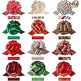 JOYIN 24 PCS Christmas Pull Bows for Gift Wrapping 4.7", Gift Wrap with Ribbon Pull Bows, Easy and Fast Wrapping Accessory for Xmas, Baskets, Wine Bottles, Present, Florist, Bouquet Decoration
