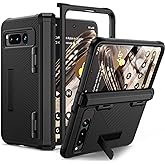 Lanhiem for Google Pixel Fold Case, Built-in Screen Protector Full Body Hinge Protection Shockproof Cover with Kickstand for Pixel Fold, Black