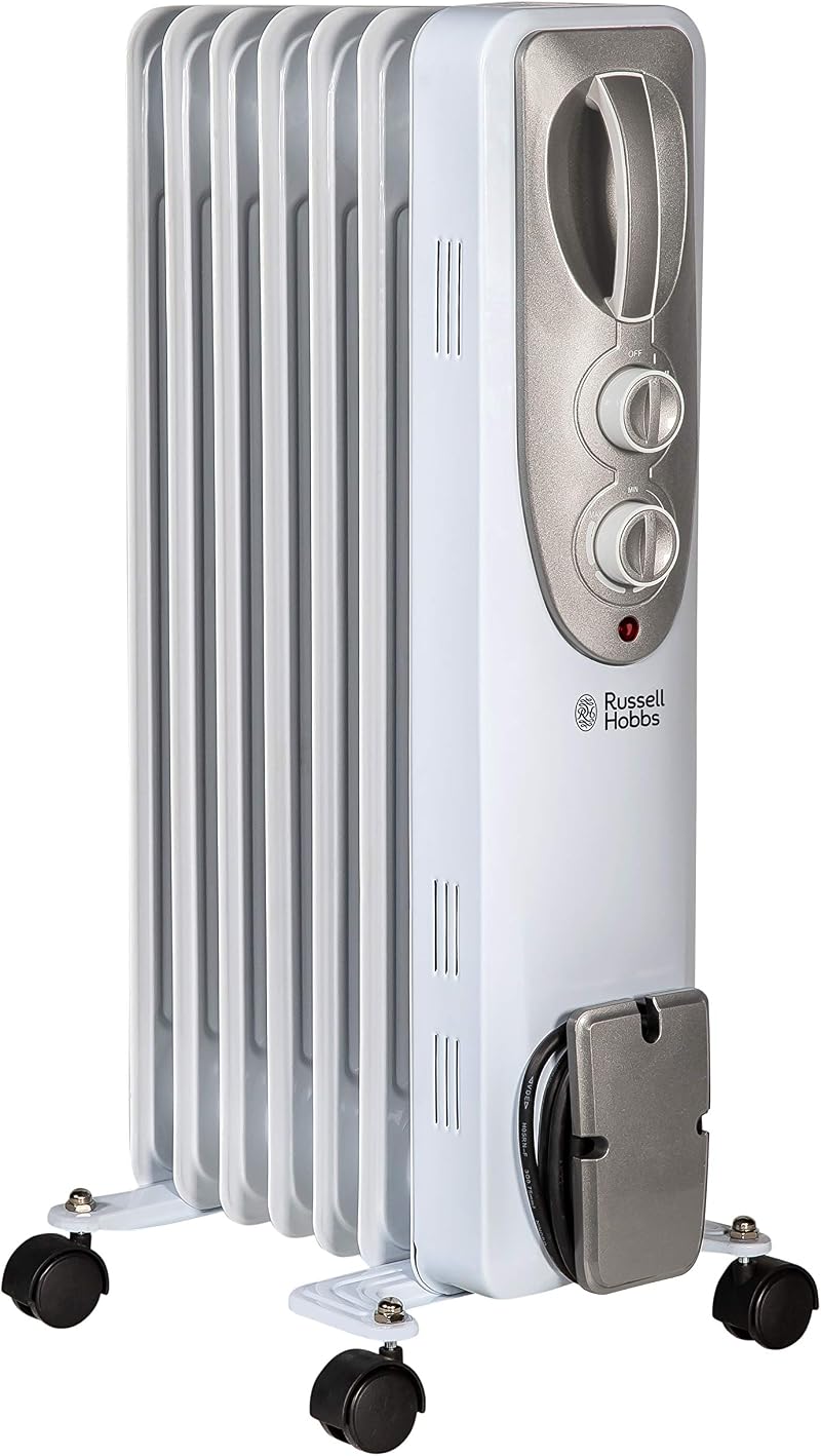 Russell Hobbs 1.5kW Oil Filled Radiator 7 Fin White RHOFR5001 3 Heat Settings