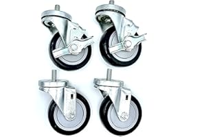LAZZAR'S FLOOR JACK Transmission Jack Casters, HEAVY DUTY, Set of 4, (2 Locking and 2 Non Locking), Black Poly, Quality Replacement Parts