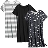 Ekouaer 3 Pack Women's Sleepshirts Soft Sleepwear Short Sleeve T-Shirt Nightgowns Casual Sleepdress Nightshirts