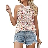 Ivicoer Tank Top for Women Pleated High Neck Halter Tops Casual Sleeveless Shirts Loose Fit S-XXL