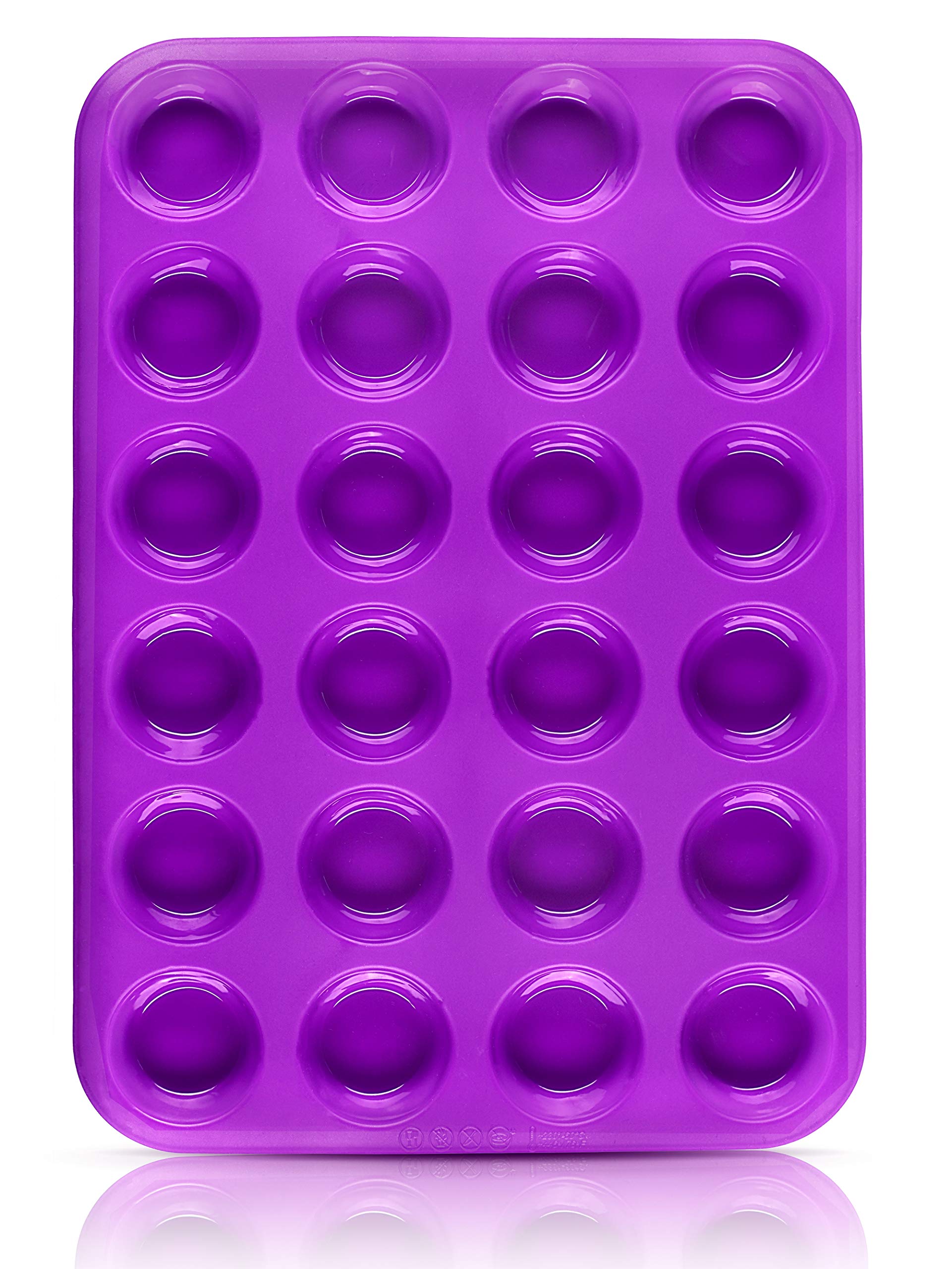 Belmalia Mini Muffin Tray Silicone, 24 Holes, 34 x 24 x 2 cm, Non-Stick Coating, Cupcake Muffins Tin Purple Violet