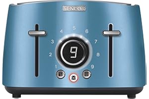 Sencor STS6072BL Premium Metallic 4-Slot High Lift Toaster with Digital Button and Toaster Rack, Blue