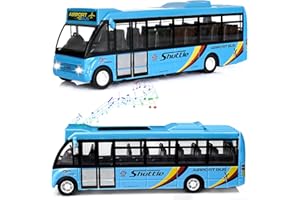 Crelloci City Bus Toys Cars, Die-Cast Metal Airport Cars for Boy 3-8 Years Old, Pull Back Blue Play Vehicle with Sound and Light Up for Kids Girls Gift