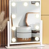 Dirket Vanity Mirror with Lights, Lighted Makeup Mirror Hollywood Makeup Mirror with 9 Dimmable Bulbs and 3 Color Lighting Mo