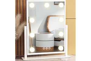 Vanity Mirror with Lights, Lighted Makeup Mirror Hollywood Makeup Mirror with 9 Dimmable Bulbs and 3 Color Lighting Modes, Sm