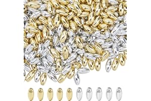 DICOSMETIC 1600Pcs 2 Colors Oval Bead Bulk Plastic Rice Beads Barrel Spacer Loose Beads 8x4mm Silver Golden Plated Bead for B