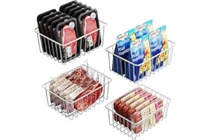 iSPECLE Freezer Organizer Bins - 4 Pack Small Upright Freezer Baskets for 13 cu.ft Stand up Freezer, Easily Get Food and Stop Food Fall out from Freezer, Freeze Efficiently with Air Circulation, White