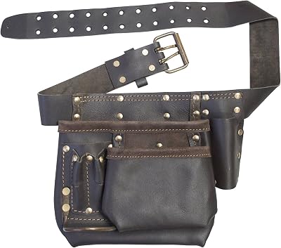 Spares2go Oil Tanned Leather Multi Pocket Nails Pouch Tool Belt