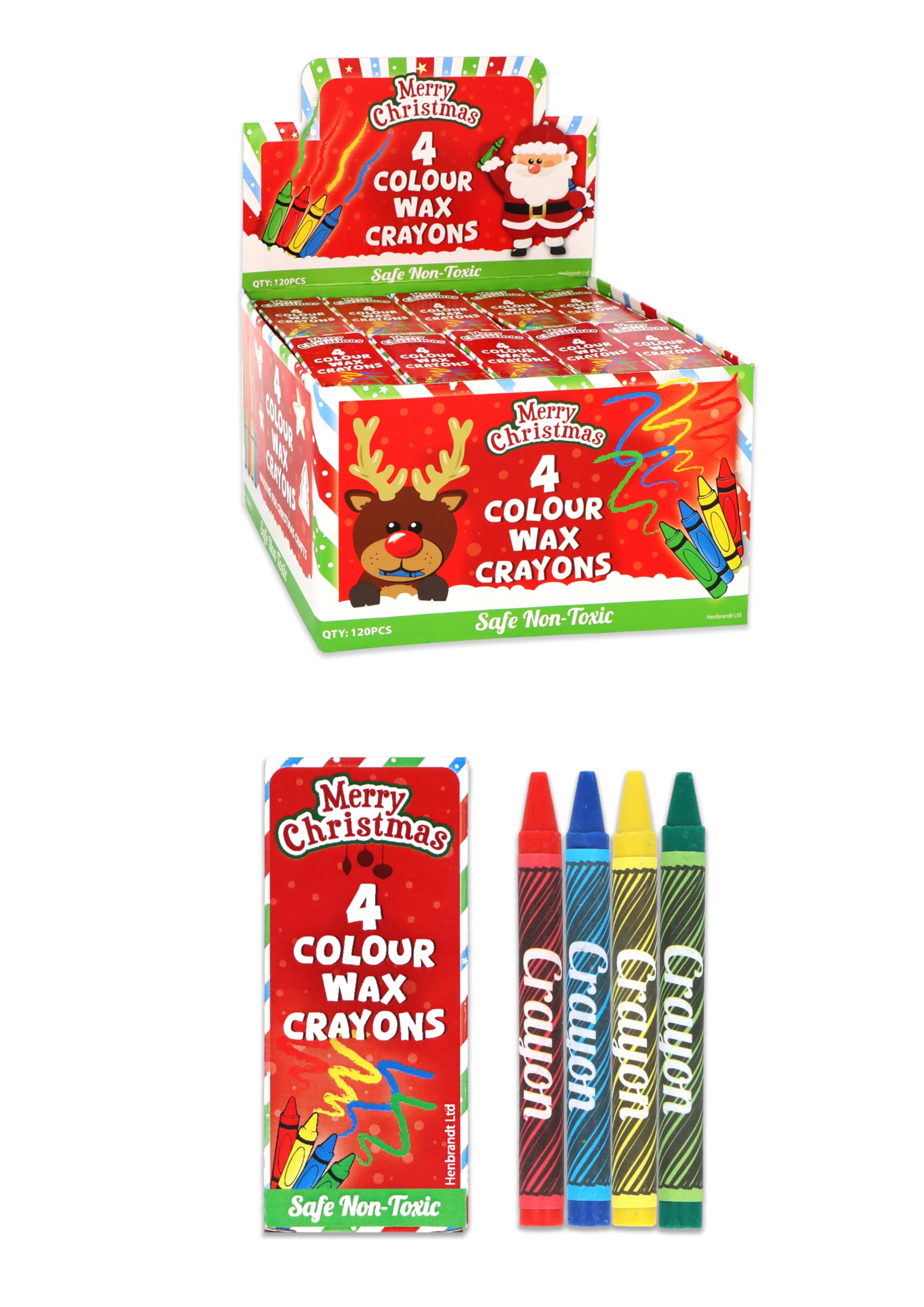 HENBRANDT 12 x Mini Christmas Kids Crayons 4pc Children’s Stocking Fillers Loot Bag Xmas Party Favours Christmas Eve Box Arts and Crafts Colouring Crayons for Boys and Girls