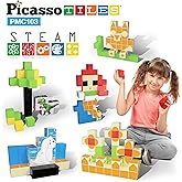 PicassoTiles 103 Pieces 1" Magnetic Toy Building Block Cubes Building Block, 3D Cube Construction Cubes Magnet Sensory Toys Gifts Educational with Free Idea Book for Kid, Boy, Girl & Toddler PMC103
