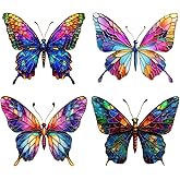 Stained Glass Window Hanging Butterfly Ornaments, 4-Piece Acrylic Sun Catchers Indoor Window,Indoor Window Decor, Faux Stained Glass Effect Gift for Her,Keepsake Ornament Set
