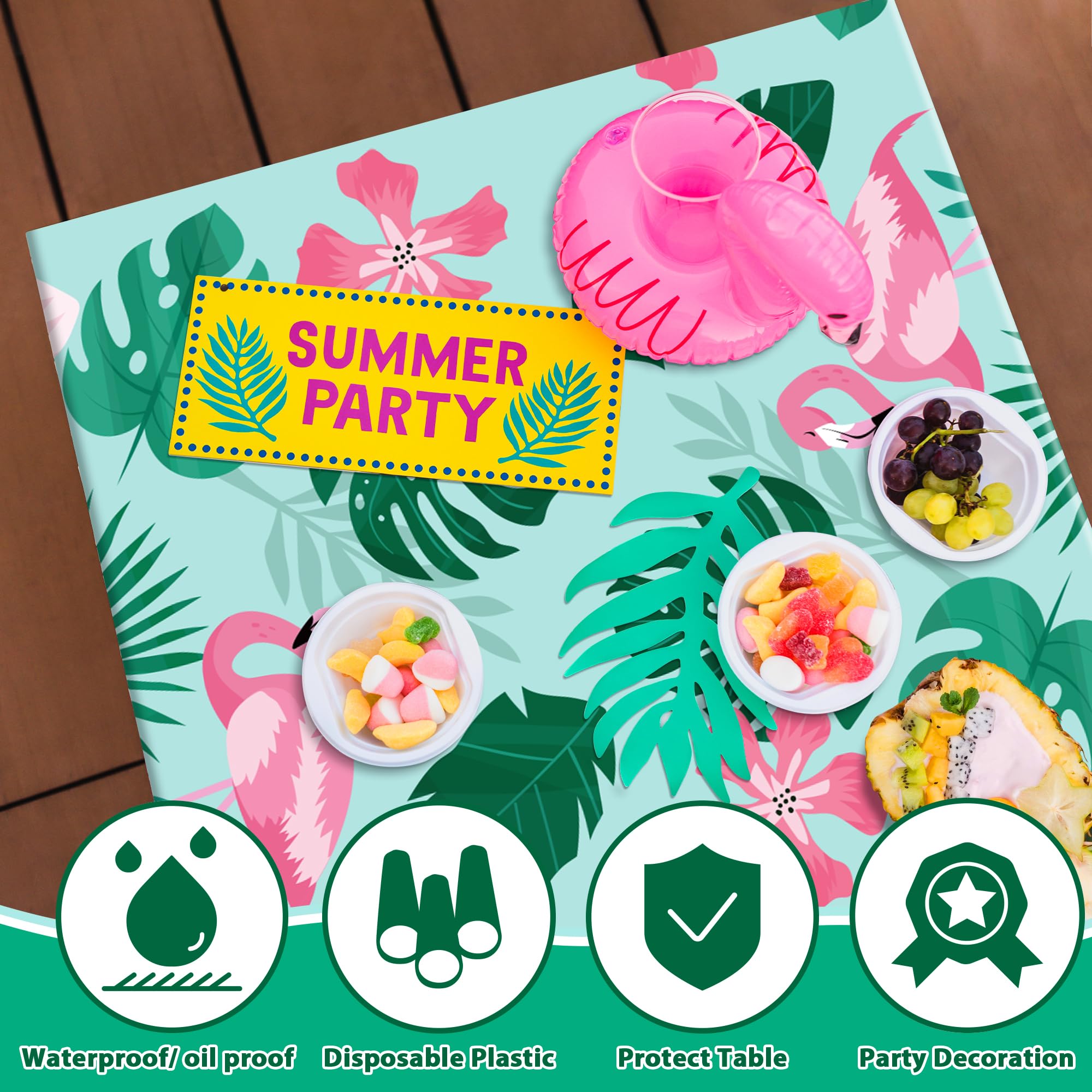 OHOME Luau Party Decorations - Plastic Tablecloth for Tropical Party Decorations | Hawaiian Themed Palm Leaves Summer Beach Favors Supplies,2 Pack