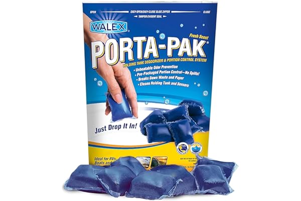 Walex Porta-Pak RV Marine Black Holding Tank Deodorizer Drop-Ins, Camper, Boat, Camping Cassette Toilet Cleaner Tablets Pods, Fresh, 10 Pack