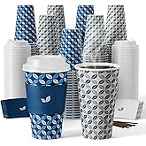 JOLLY CHEF 16 oz Coffee Cups with Lids 100 Pack, Disposable Hot Paper Coffee Cups with Lids, Sleeves and Stirrers for Christmas, Thanksgiving, Party