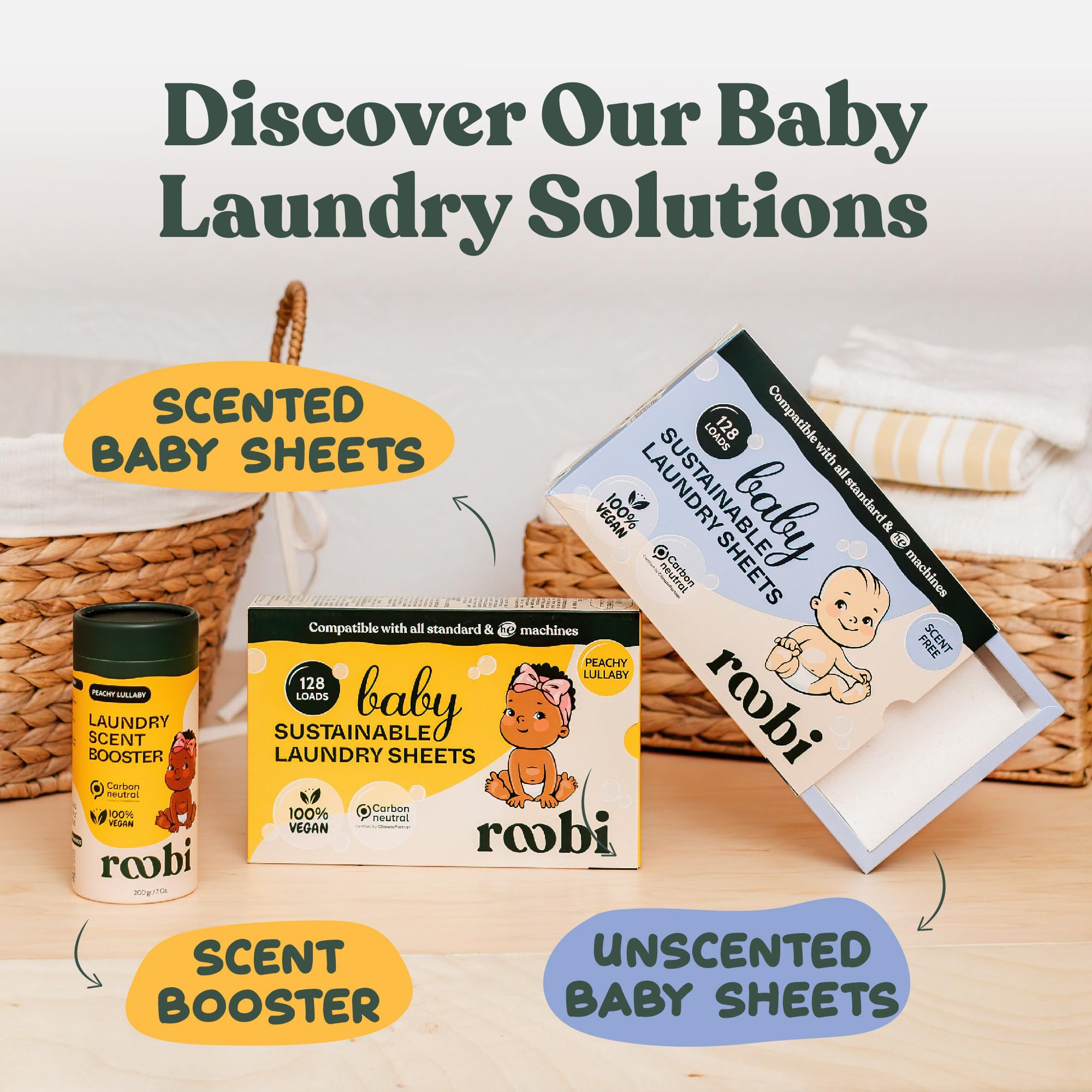 Roobi Sustainable Laundry Scent Booster Beads. Linen Breeze Fragrance Laundry Beads. Up to 20 Washing Cycles. Carbon Neutral, 100% Vegan.