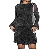 SHENHE Women's Plus Size Sparkly Backless Mini Dress Bell Sleeve Prom Cocktail Party Dresses