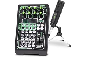 Pyle Portable Bluetooth Live Broadcast Sound Card Pro Audio Interface DJ mixer Condenser w/Microphone Set, for Streaming Podcasts Studio, Recording PC, Gaming, Phone, w/FX, Ambient Sounds