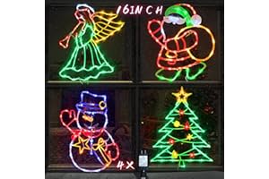 TRWYMZ Christmas Decorations - 16" Christmas Window Silhouette Lights - 4 Pack Colour Lighted Santa & Angel & Snowman & Chris