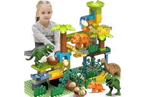 YY LANDTOYS Dinosaur Marble Runs for Kids 4-8 Building Blocks/125Pcs Classic Big Blocks Compatible with LEGO DUPLOS for Age 2-5/Montessori Learning STEM Toys/Toddler Marble Maze Gift Toy for Kids Age 3,4,5,6,7,8+