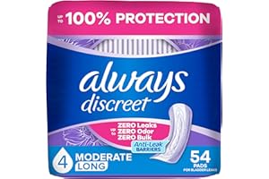 Always Discreet Adult Incontinence Pads for Women, Moderate Absorbency, Long Length, Postpartum Pads, 54 Count