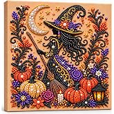 Pearl and Diamond Art Kits for Adults, Halloween Decor, Framed Decorations | Framed Halloween Wall Decor, 10 x 10 in, DIY Indoor Halloween Decorations, Halloween Craft Gift for Adults (Witch)