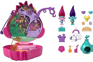 Polly Pocket Trolls Compact Playset with 2 Micro Dolls &13 Accessories, Poppy Exterior with Soft Hair, Collectible Toy Includes Poppy & Branch