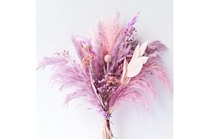 Acfruits Lavender Purple Natural Dried Pampas Grass Bouquet, 17 Inch Blush Lavender Purple Pampas Grass Decor Dried Flower Arrang